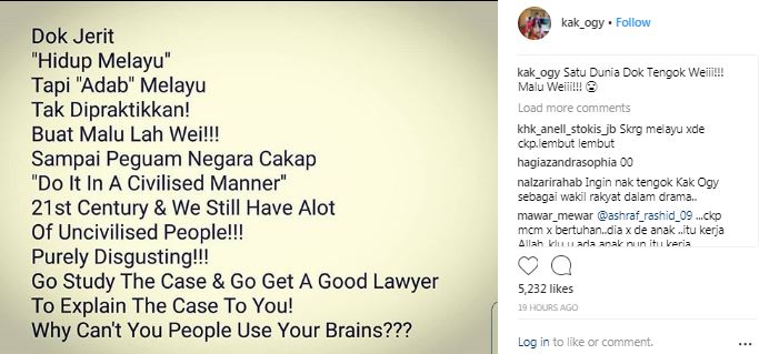 Instagram @kak_ogy Kenyataan dimuat naik Ogy di Instagram.