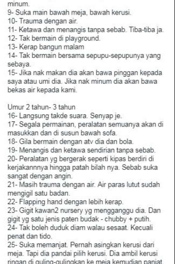 Facebook @Abdul Malek MB Ciri-ciri dimiliki Ibrahim yang disedari oleh Abdul Malek selepas anaknya didiagnos
