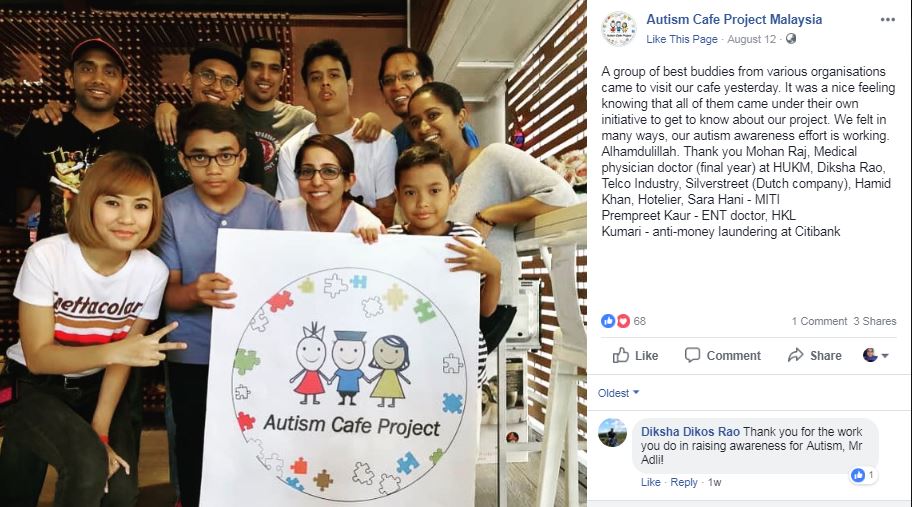 Facebook @austisme cafe project Adli, tidak pernah putus asa untuk memberi kesedaran tentang autisme