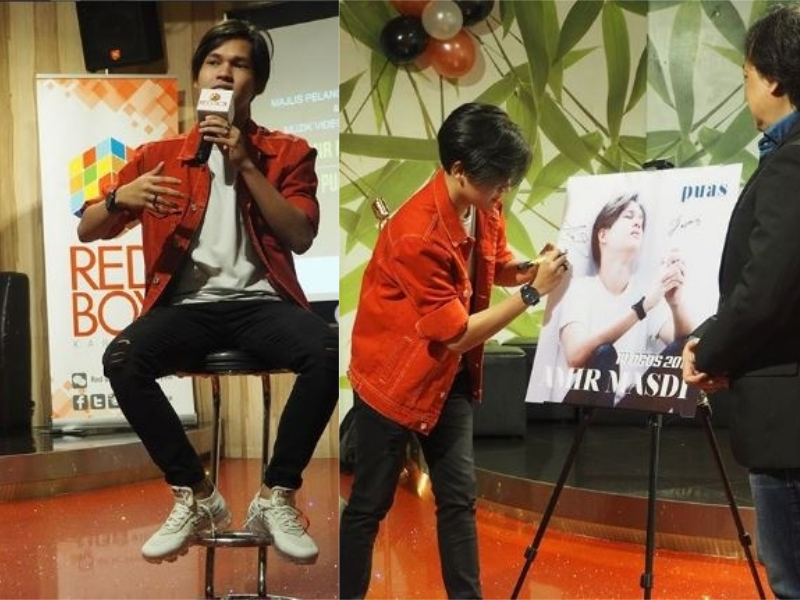 Amir ketika majlis pelancaran single dan muzik video puas di Red Box Karaoke, The Gardens, Selasa lalu