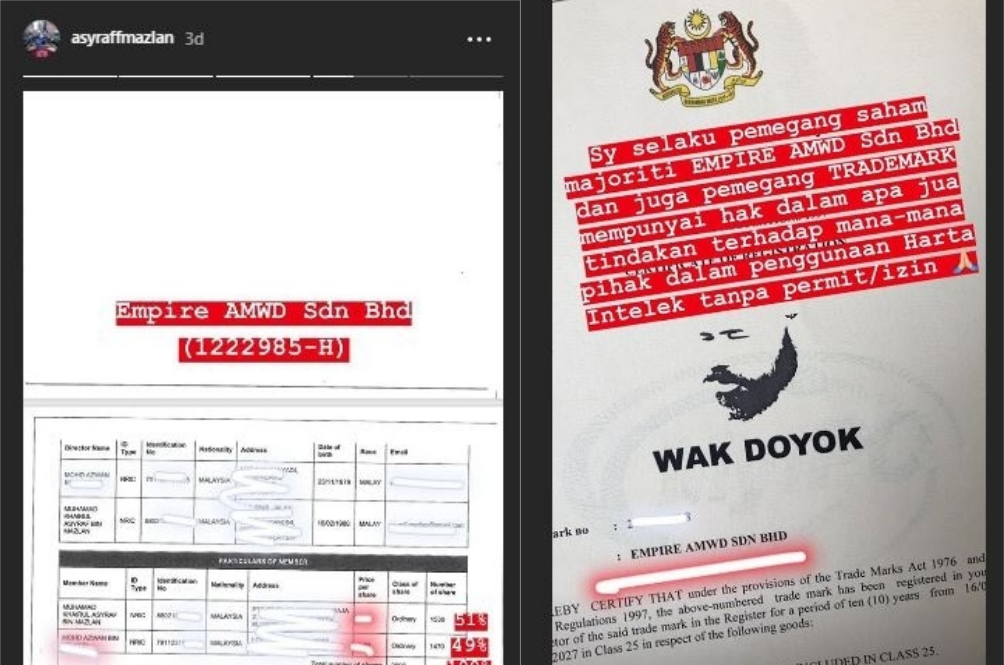 Dokumen yang dipaparkan di IG Story Asyraff Mazlan