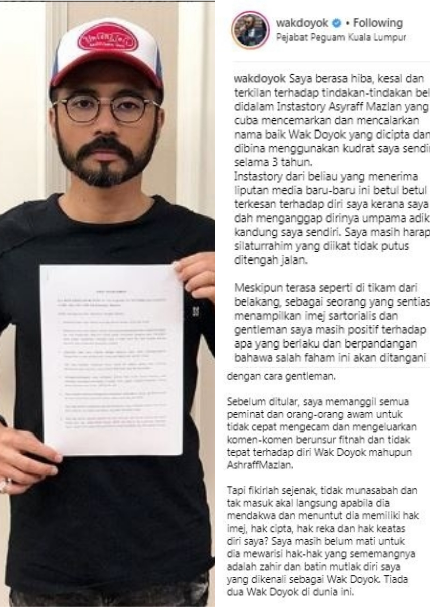 Kenyataan dan penjelasan Wak Doyok di Instagram