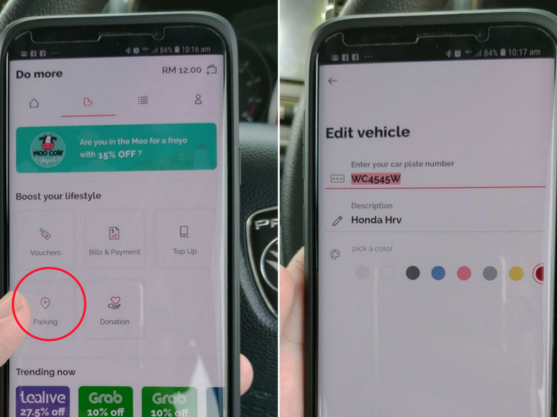Hanya klik 'Parking' masukkan maklumat kenderaan.