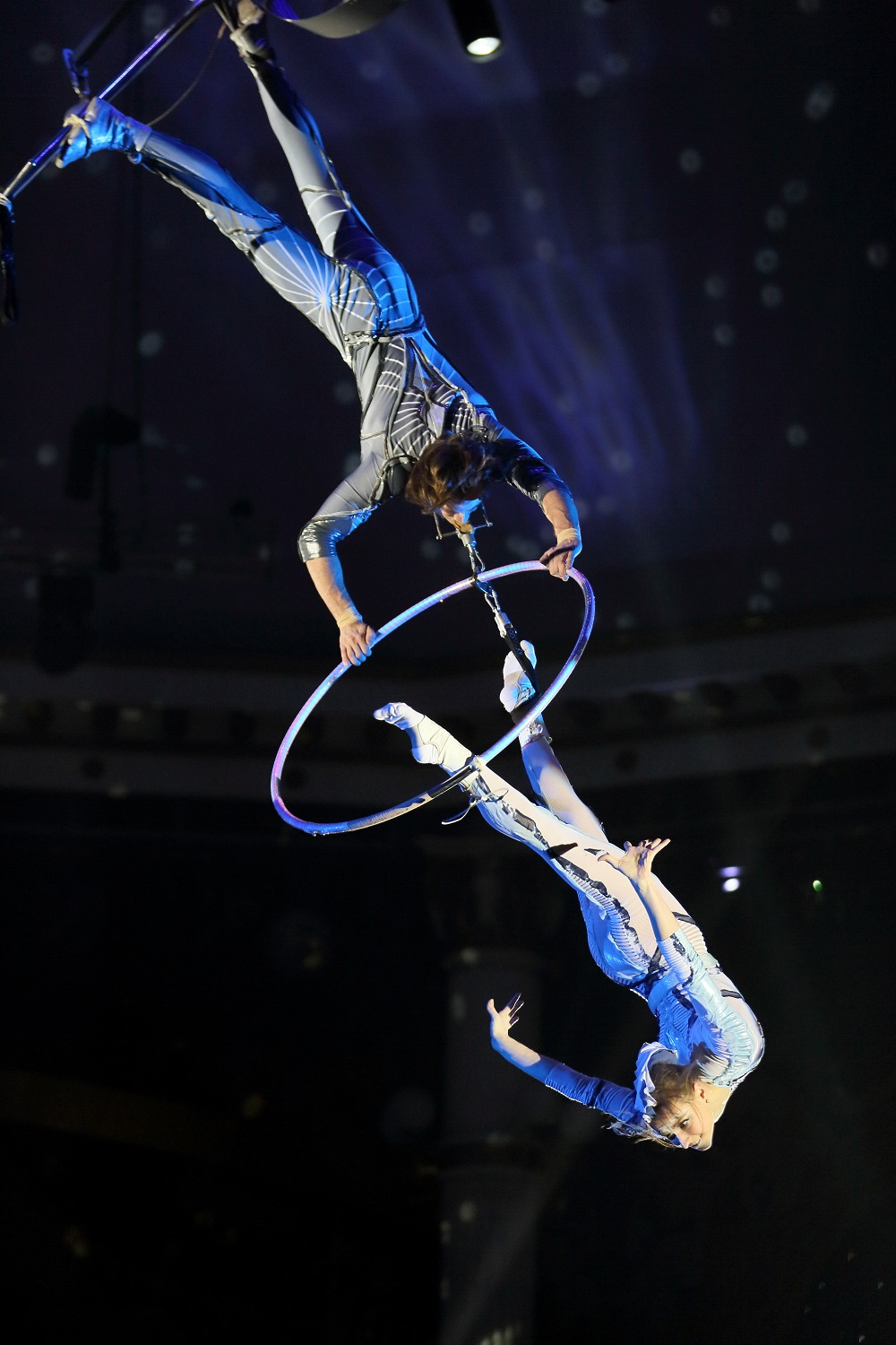 The Dubynin Duo who is a husband and wife team performing difficult tricks while suspended high up.
