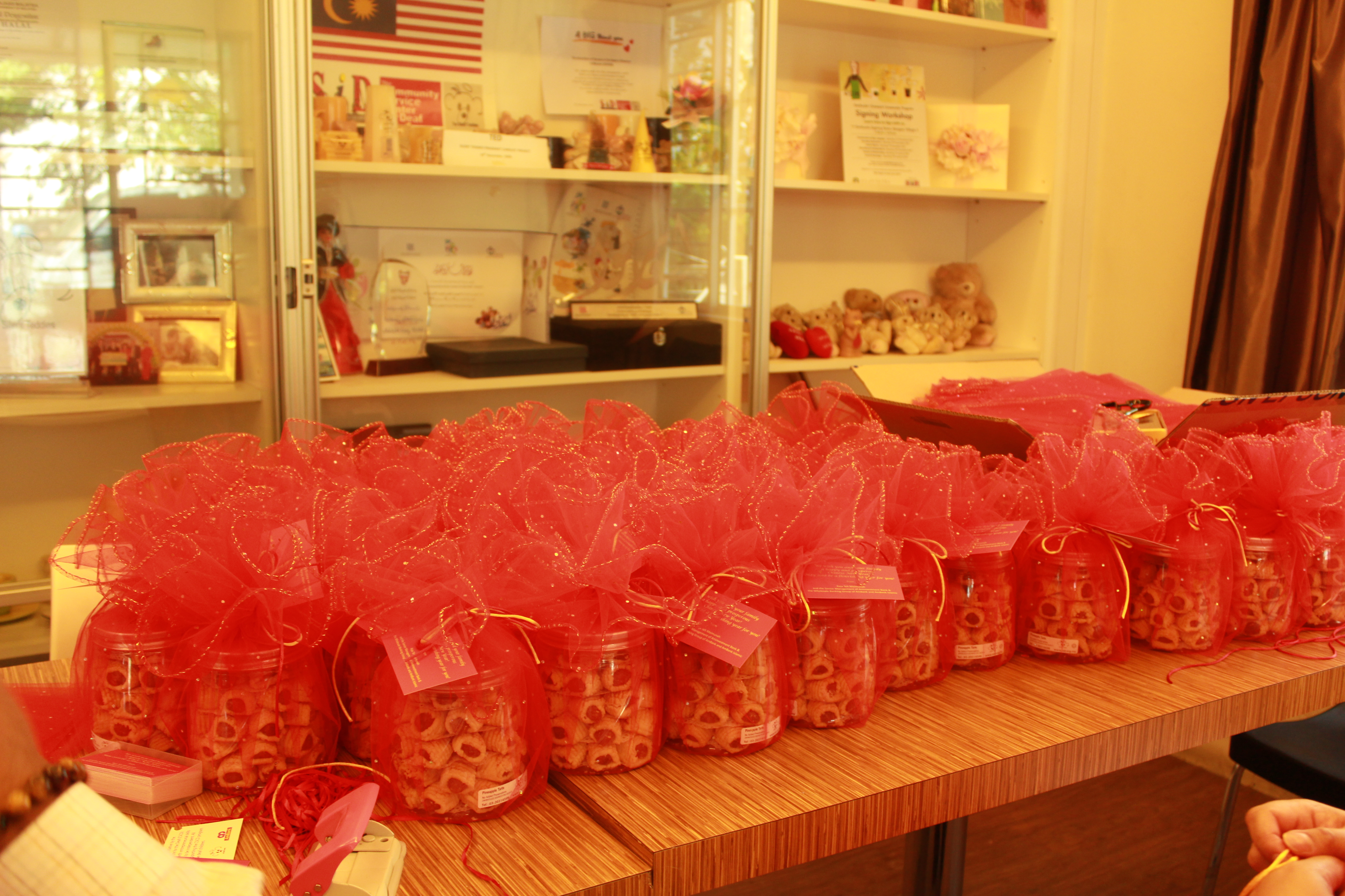 Prettily packed jars of pineapple tarts.